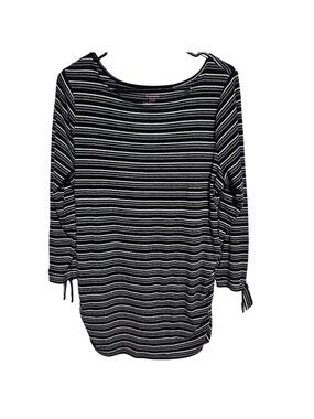 Motherhood Maternity Ribbed Top Womens Size XL Striped Black White Tie Cuffs